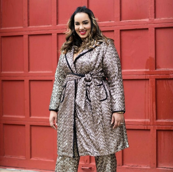 Perfect for fall! Eloquii Long Sequin Trench Coat - Picture 2 of 2